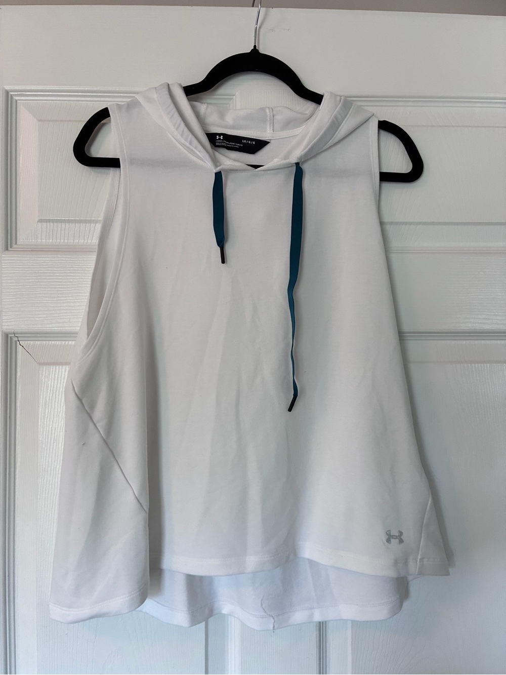Under Armour White Sleeveless Hooded Tank with Teal Drawstrings